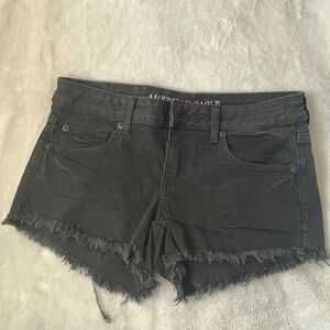 American Eagle Outfitters Black Jean Shorts Distressed Frayed Hem
